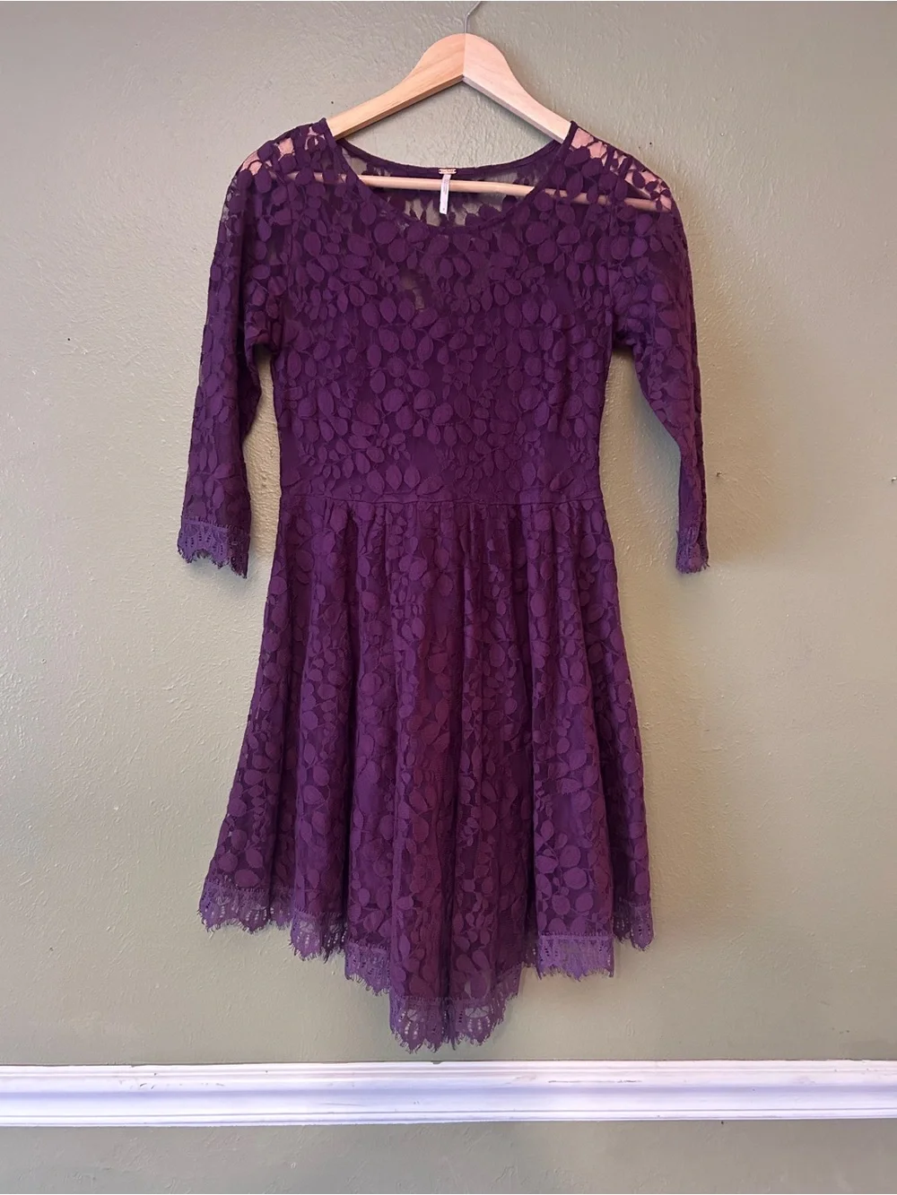 Free People Whimsigoth Witchy Lace Fit-and-Flare Dress in Deep Purple Size 6